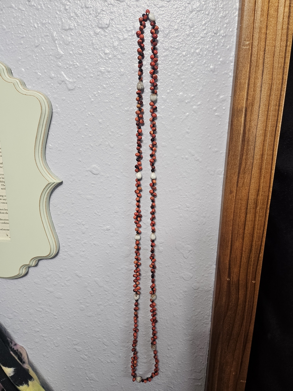 Red Beaded Long Necklace with Natural Accent Beads